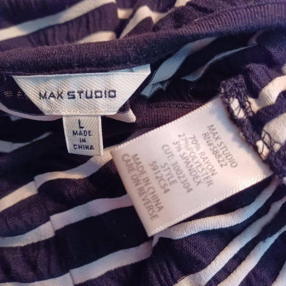 Max Studio Ivory Black Stripe Fit Flare Sleeveless Dress L - Picture 10 of 11